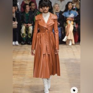 A.W.A.K.E. Belted Pleated Faux Leather Coat